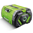 Black and green battery on a white background