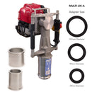 Studio image of an Easy Petrol Post Driver Max107 model, with the Multi UK A Adapter set