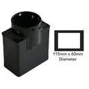 Black rectangle adapter with 115mm x 60mm dimension label, for driving 4x2 inch rectangle posts.