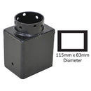 Black rectangle adapter with 115x83mm dimensions, for 4x3 inch posts, displayed against a white background