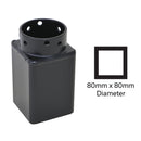 Black square adapter with 80mm x 80mm dimension, for driving 3-inch square posts.