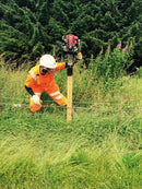 A person driving in a 3" square post with the Easy Petrol Post Driver