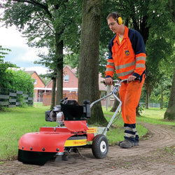 Moss removal with a wheeled machine by a contractor