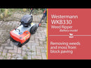 Removing weeds and moss from block paving with WKB330 Battery Westermann Weed Ripper